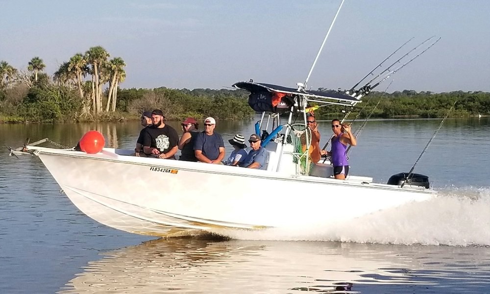 Captain Corey and First Mate Melissa on a fishing charter aboard their 29 foot fishing boat