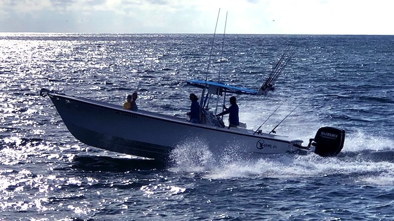Our 29 foot fishing boat on a fishing trip in the Atlantic Ocean